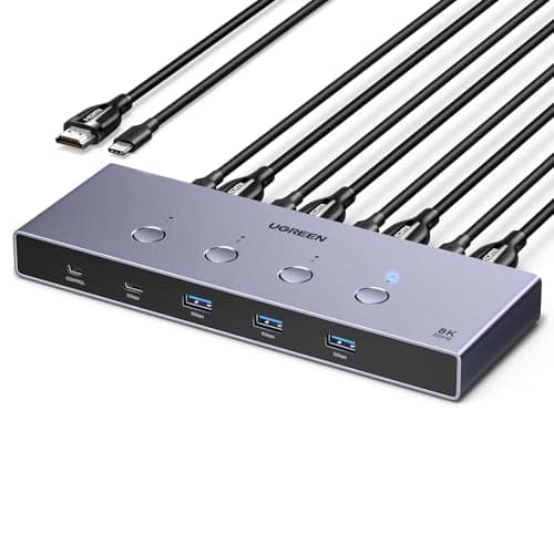 Image of UGREEN HDMI KVM Switch 4 PC 1 monitor Support 8K@60Hz, 4 Port USB KVM Switches for 4 Computers Share Keyboard/Mouse/Hard Drives and 1 Monitor, KVM Switcher with 4 USB Cables and 4 HDMI Cables