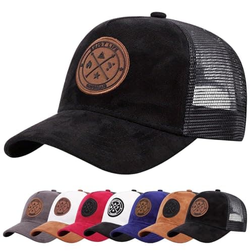 Image of Enwokran Baseball Cap Mens Embroidery Hats Unisex Hip Hop Trucker Caps Adjustable Mesh Back UPF 50+ UV Protection Summer Sun Hat Sports Cap (Black)