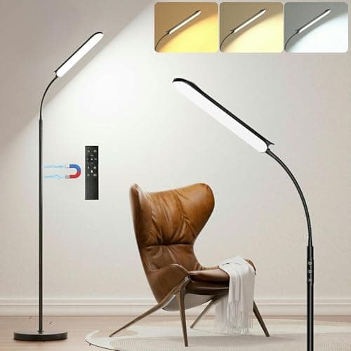 Image of Yikuneng LED Floor Lamp 18W 1800LM, Dimmable Floor Lamps for Living Room with Remote & Touch Button, Custom Color Temperatures, Reading Standing Lamp for Bedroom with Timer & Memory Function, Black