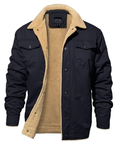 Image of EKLENTSON Men's Padded Jacket Fleece Cycling Jacket Lapel Collar Comfortable Winter Work Jackets Navy,XL