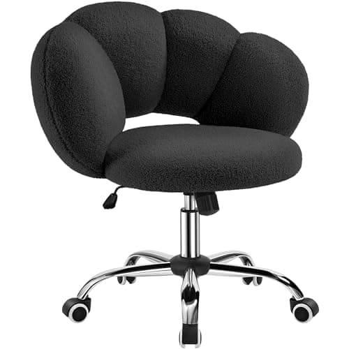 Image of Yaheetech Boucle Upholstered Desk Chair Makeup Vanity Chair with Wheels Cloud-shaped Accent Chair Swivel Home Office Chair with Adjustable Height for Living Room, Bedroom Women Black