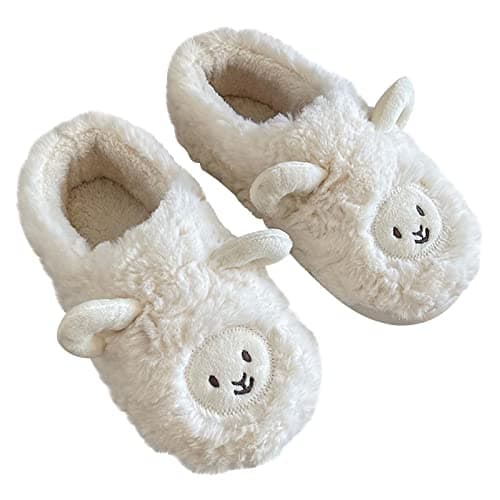Image of Sheep Slippers Womens Fluffy Memory Foam Slippers Funny Novelty Cozy Cute Animal House Shoes Warm Winter Faux Fur Fleece Lined Slipper Soft Comfy Plush Anti-Skid Slippers Indoor Outdoor Ladies