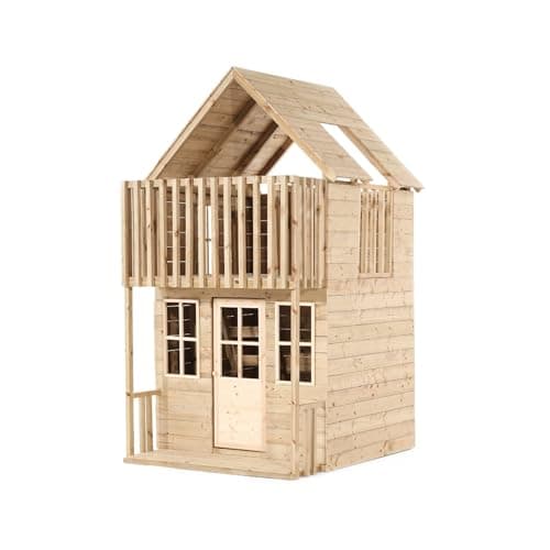 Image of TP Toys Loft Wooden Playhouse - Two Level Wooden Playhouse for Kids Outdoor. Made From FSC Certified European Timber, Features a Panelled Door, Internal ladder and 3 Windows - Fun Sturdy Wendy House.