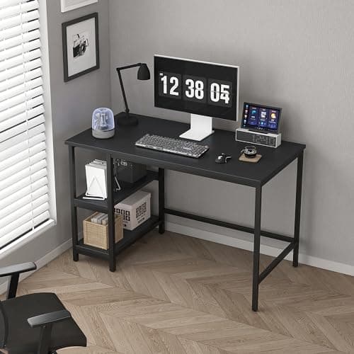 Image of mcc direct Computer Desk, Writing Desk with 2 Shelves on Left or Right, Work Table for Office Home Study Writing Table Chicago(Black, 120cm)