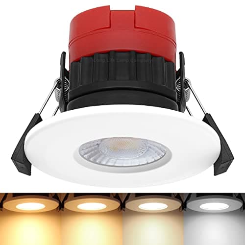 Image of Long Life Lamp Company Fire Rated Downlight Dimmable LED 8W Colour Switching CCT 2700k Warm, 3000k Warm White, 4000k Cool, 6000k Daylight, IP65 Recessed Ceiling Lights White Finish