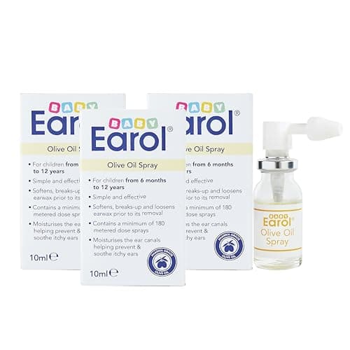 Image of Baby Earol Olive Oil Ear Spray, for Babies and Children from 6 Months, for Excessive Ear Wax, Reduce Need for Syringing or Microsuction, 3 Pack of 10ml Metered Dose Spray