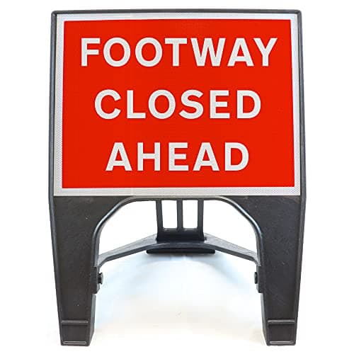 Image of Footway Closed Ahead 600x450mm Road Sign - Plastic Temporary Road Street Traffic Safety Sign for Road and Street Works - Freestanding with Reflective Sign Face