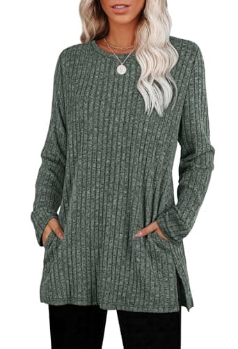 Image of Aokosor Ladies Jumpers Long Sleeve Tops Women Sweatshirts with Pockets Casual Women Tops Size 22-24 Green 2XL