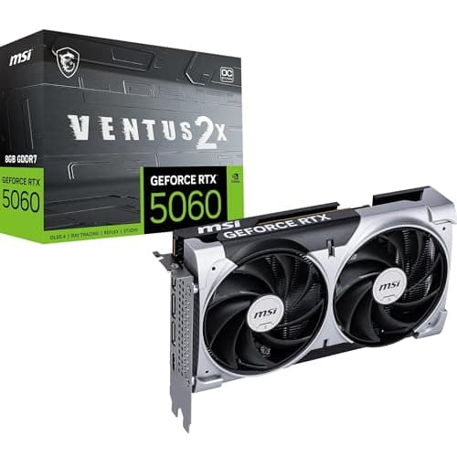 Image of MSI GeForce RTX 5060 8G VENTUS 2X OC Graphics Card - RTX 5060 GPU, 8GB GDDR7 (28Gbps/128-bit), PCIe 5.0 - DUAL-Fan Thermal Design (2 x TORX FAN 5.0) - HDMI 2.1b, DisplayPort 2.1b