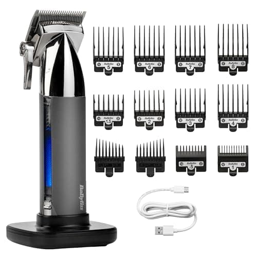 Image of BaByliss Super-X Metal Series, Cordless Hair Clipper - Japanese Steel Blades, 10 Comb Attachments, 2 Tapered Guides, Lithium Battery, Digital Display, Metal Body, Black, 7700U