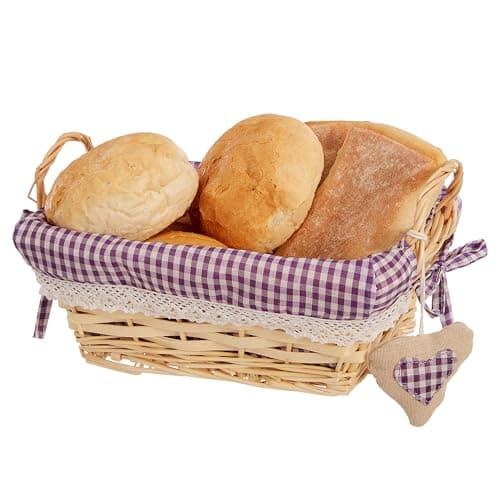Image of Premier Housewares Unique Purple Gingham Lining Small Rectangle Basket|Distinctive Decorative Rectangle Willow Basket|Multi-Purpose Small Willow Hamper For Storage, or Display