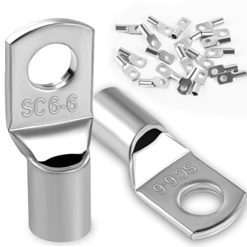 Image of 20Pcs Copper Wire Lugs 6mm2 M6 Bolt Hole,Battery Cable Ends Eyelets Crimp Tubular Ring Terminals Connectors