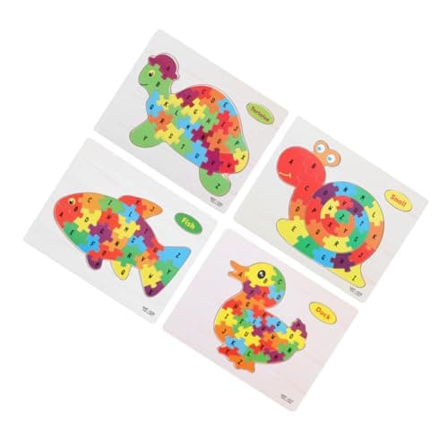 Image of KOMBIUDA 4pcs Wooden Alphabet Jigsaw Puzzles Board for Boys and Girls Educational Toys Letters Learning Puzzle Games for Toddlers