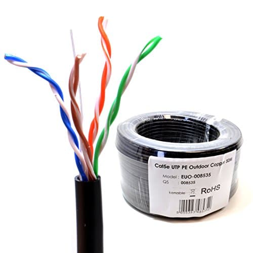 Image of kenable External CAT5e Outdoor Ethernet Cable Full Copper 24AWG UTP Reel UV Resistant Waterproof PE Sheath 50m Black