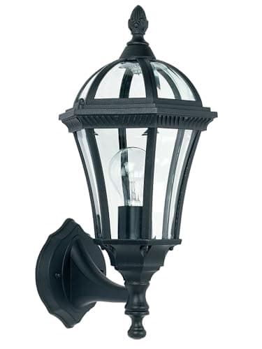 Image of National Lighting VALL Traditional Matt Black Finish with Clear Glass Outdoor Garden Porch Weatherproof Wall Uplight Lantern IP44 Rated