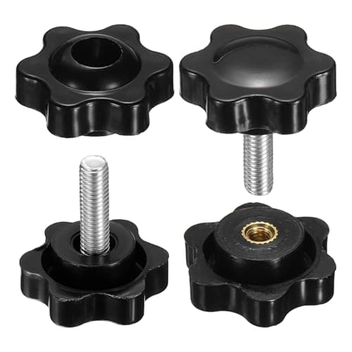 Image of sourcing map 2 Set Star Knobs M5 x 16mm Male + M5 Female Thread 25mm Head Metric 6-Star Threaded Stud Clamping Handles Screw in Through Hole Hand Jig Knob Thumb Screws, Black
