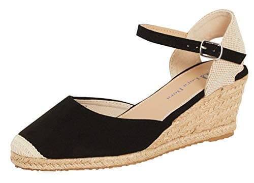 Image of Lora Dora Womens Hessian Wedge Sandals Black with Memory Foam 5 UK