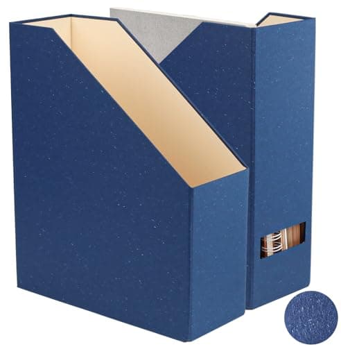 Image of LifeSto Magazine Holder - File Holder and Desk Organizer, Paperboard Book Organizer and Storage Box for Documents, Magazine Holder Rack for Classroom, Home, and Office (Classic Blue, 2-Pack)
