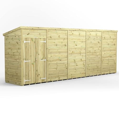 Image of Powersheds High Grade Premium Pressure Treated Windowless Pent Double Door Shed Garden Wooden Shed with Heavy Duty Frame, Galvanised Ironmongery, Throughout made from Extra Thick Timber (20x4)