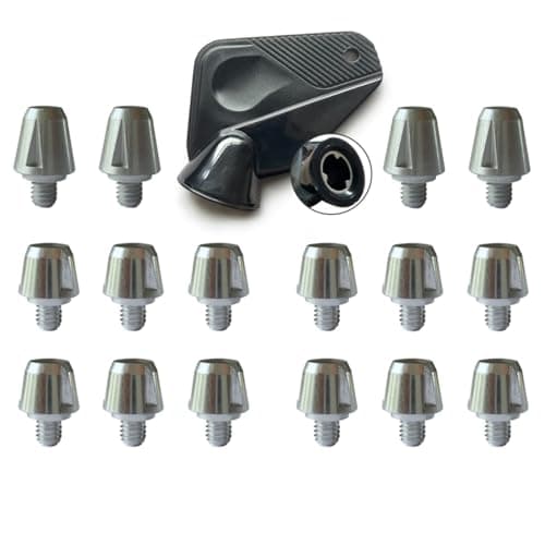 Image of Grassroots Gear 16 Pack of Replacement SG studs for Adidas Rugby boots with 6mm thread. Long studs for soft ground in multiple lengths. Optional removal tool (with key, Silver, 14mm & 11mm)