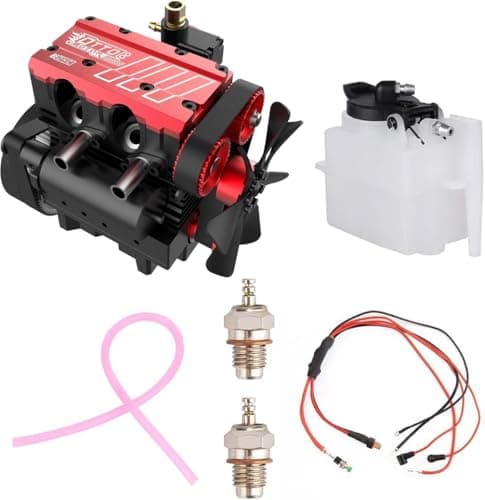 Image of Model Engine Kit for Adults - L2 Mini Engine Build Kit That Runs on Gas, Twin Cylinder 4 Stroke Nitro Engine DIY Full Metal Car Engine Model Kit, TOYAN FS L200AC (KIT) (Red+Starter)