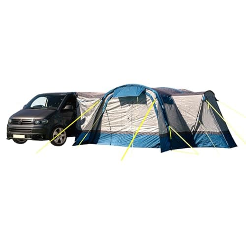 Image of OLPRO Cocoon Breeze V2 Inflatable Drive Away Campervan Awning, 4.55 x 3.5m 5 Berth, Blue & Grey, Sewn in groundsheet, vehicle height of 190cm to 250cm, perfect for families