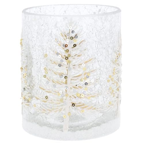 Image of Xmas Crackle White Tree Tealight Holder Large – Festive Glass Candle Holder for Christmas