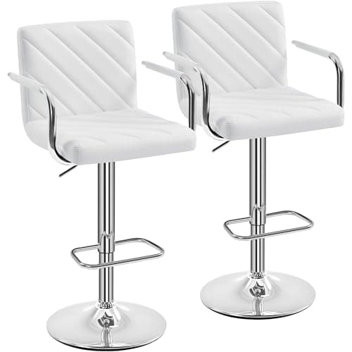 Image of Yaheetech Bar Stools Set of 2, Modern Height Adjustable Swivel Bar Chairs, Faux Leather with Backrest and Footrest for Kitchen, Home, Restaurant, White