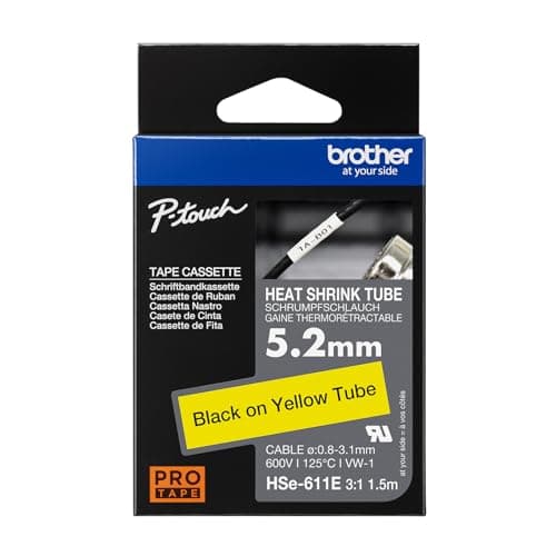 Image of Brother Genuine Pro Tape HSe-611E Heat Shrink Tubing - Black on Yellow