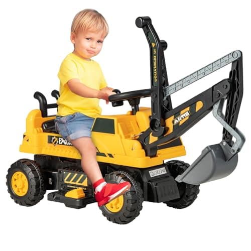 Image of Maxmass 6V Kids Ride on Digger, Battery Powered Children Ride on Excavator with Adjustable Arm & Shovel, Lights, Music, USB, Underneath Storage, Toddler Toy Car Construction Vehicle for 3+ Years Old
