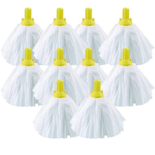 Image of Avern Exel Standard Big White Push Fit Socket Mop Heads Yellow 120g (Pack Of 10) Super Absorbent Heavy Duty Mops- 102199 - Robert Scott