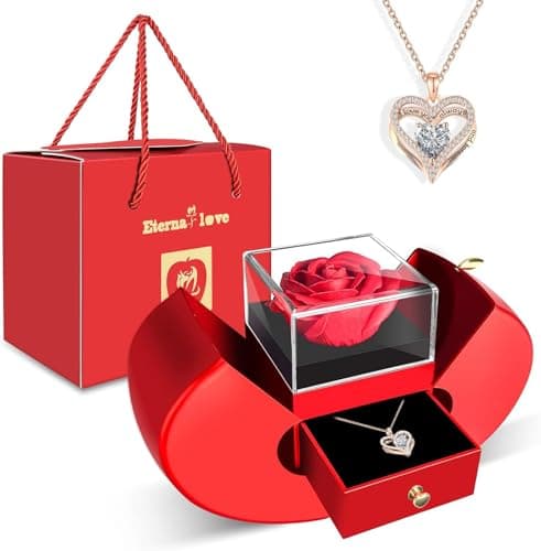 Image of Preserved Red Rose Gifts for Mother, Girlfriend, Women, Wife, Grandmother, Eternal Flowers with Heart Necklace for Christmas, Valentine's Day, Mother's Day, Birthday, Anniversary, Thanksgiving Day