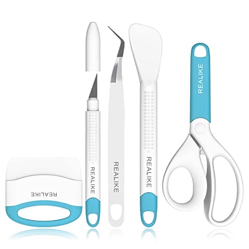 Image of REALIKE Weeding Tools for Vinyl Crafting Basic Accessories Set Kit Compatible with Cricut Silhouette Weeding Scraper Spatula Tweezers Scissors Modeling Tools