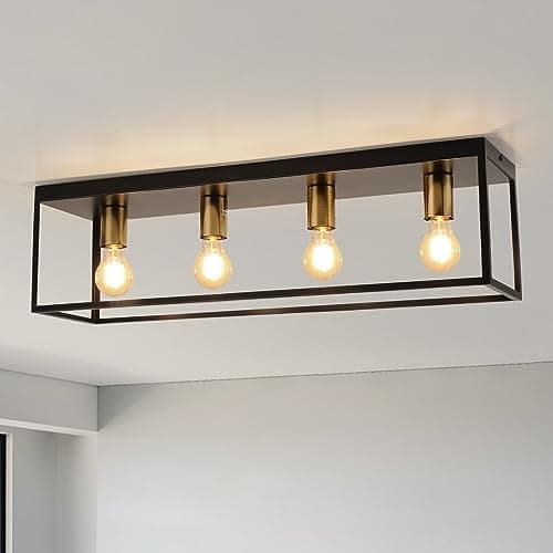 Image of FORCOSO Black Ceiling Lights 4 Lights, Modern Industrial Ceiling Light E27 Flush Mount, LED Metal Cage Ceiling Light Fixture for Bedroom Living Room Kitchen Hallway Studio max.60W - NO Bulb
