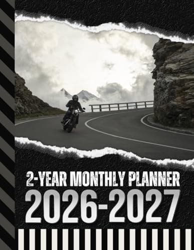 Image of 2-Year Monthly Planner 2026-2027: 8.5x11 Dated Organizer With 100 Blank College-Ruled Notebook Pages Combo / 24-Month Schedule / Motorcycle Rider - Motor Sports Art Cover Design