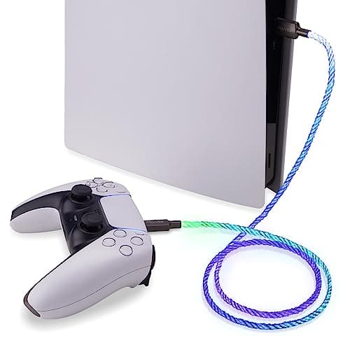 Image of playvital 6.56FT Illuminated Charging Cable for ps5 Controller, USB Type C Charging Cord for Gamepad, Universal LED Light Up Data Cord for Xbox Core/Elite Series 2 / Switch Pro Controller