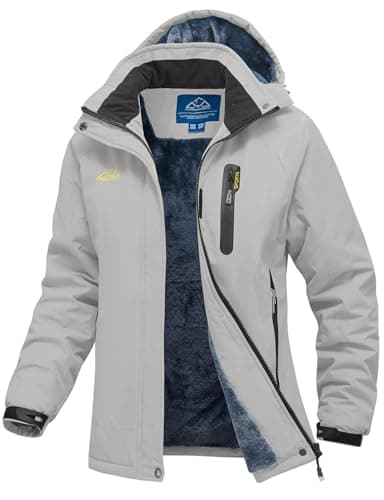 Image of YSENTO Womens Waterproof Jacket Winter Warm Fleece Ski Camping Hiking Coat with Detachable Hood(Light Grey,L)