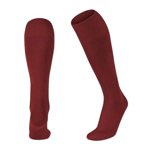 Image of ShopMCR Unisex Football, Rugby, Hockey Sports Knee High Long Socks, Kids, Adults, juniors Knee High Football Socks Outdoor game Soccer Socks (6-11, Maroon)