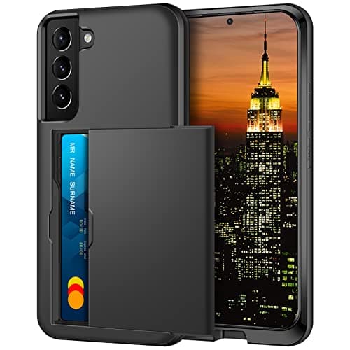 Image of Coolden for Samsung S22 Case Wallet Case Armor Shockproof Case Heavy Duty Protective Case Hard PC Back Soft TPU Bumper Card Holder Slot Wallet Case Cover for Samsung Galaxy S22 Phone Case (Black)
