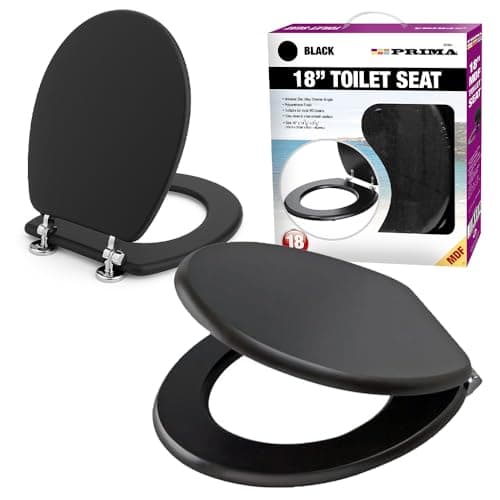 Image of 18" Black Wooden Toilet Seat - Bathroom Wc with Fittings Easy Clean Heavy Duty Inch | Strong Quality Durable Long Lasting | Easy Clean Wipe Smooth Surface