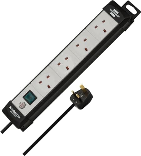 Image of Brennenstuhl Premium-Line extension socket 4-way black/lightgrey 5m 05VV-F 3G1,25 with switch *GB*
