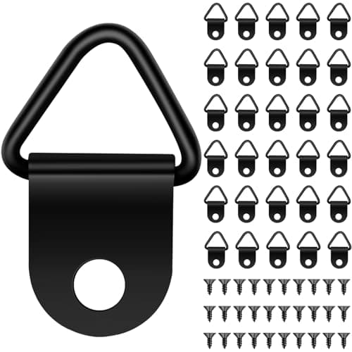 Image of Caianwin 30Pcs D Ring Picture Hangers Triangle Hooks with Screws Small Steel Picture Hanging Hooks for Hanging Clock Paintings Artwork Photo Frame(Black)