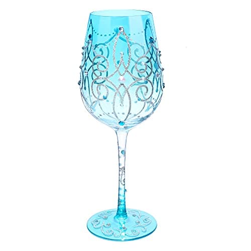 Image of NymphFable Blue Wine Glass Blue Princess Artisan Painted Glass 15oz Personalised Gift for Birthdays Valentine's Day