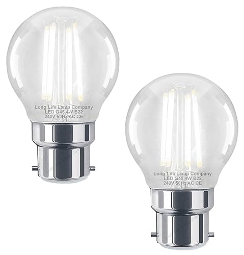 Image of Long Life Lamp Company LED Filament Golf Ball Light Bulb B22 Cool White Clear Glass Bayonet 4w Pack of 2