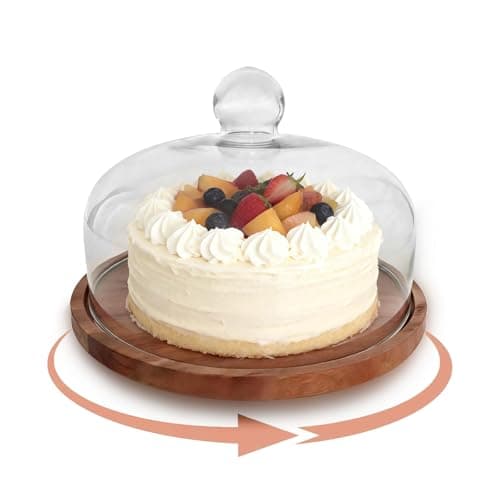 Image of Yumzxin Rotating Cake Stand with Glass Dome Lid - 10 Inch Elevated Display for Birthday, Wedding, Party Desserts, Cupcakes & Baking Gifts