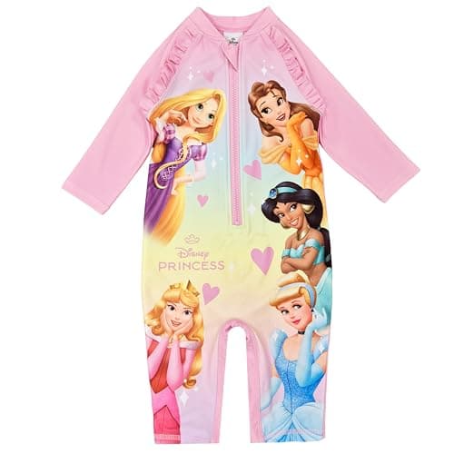 Image of Disney Princess Girls Swimsuit Long Sleeved Swimming Suit All in One Costume UPF40 Sun Safe (Princess, 2-3 Years) Multicolour