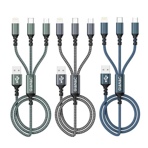 Image of Multi Charger Cable [3Pack 2M] 3 in 1 Nylon Braided USB Cable with Micro USB Type C Lightning Connector for iPhone, Android, Samsung, Huawei, Nexus, Nokia, LG, Sony