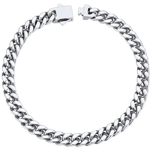 Image of ChainsHouse Bracelet for Men Cuban Link Chain Mens Wrist Bracelets Stainless Steel Silver Curb Chains Men's Jewellery Silver Bracelet 5mm