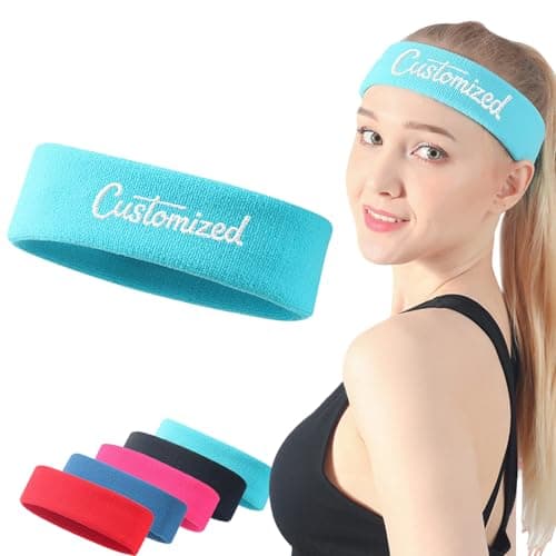 Image of Personalised Cotton Breathable Sweatband Unisex, Custom Sports Headband With Your Text Logo, Absorption Breathable Band Sweat for Running, Cycling, Basketball, Tennis, Fitness Workout