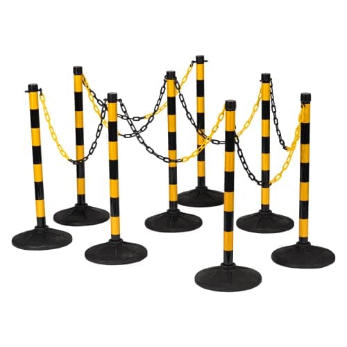 Image of Plastic Post and Chain Safety Barriers, Yellow & Black Plastic Free Standing Chain Link Kit